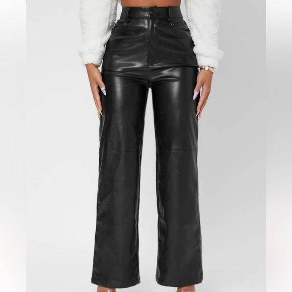 SHEIN X LOLITA & SOFIA Solid High Waist Straight Leg PU Leather Pants Black - Picture 1 of 16